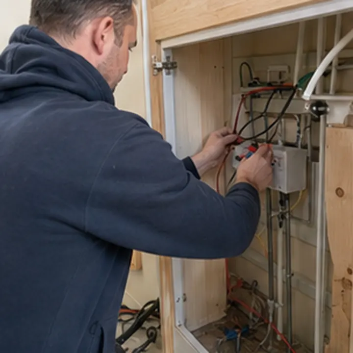 Illustrative electrician with testing equipment